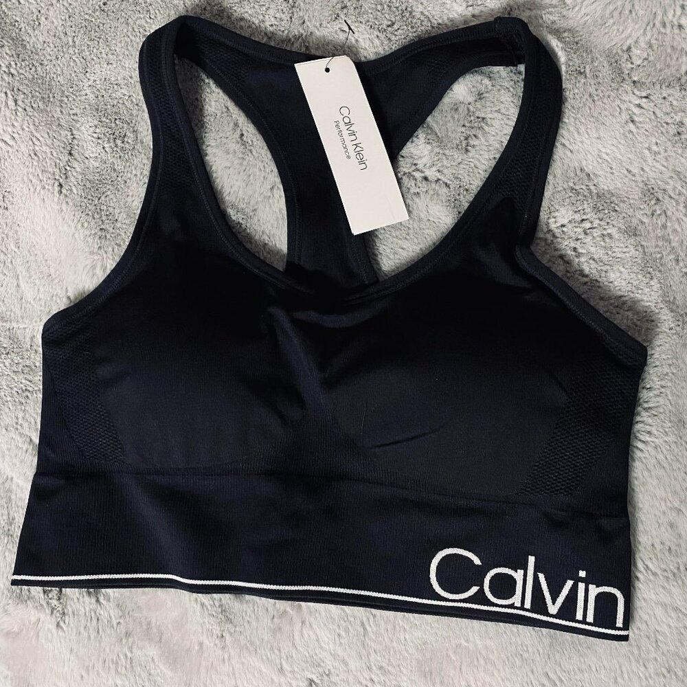Calvin Klein Womens Large Black Lightly Lined Sports Bra